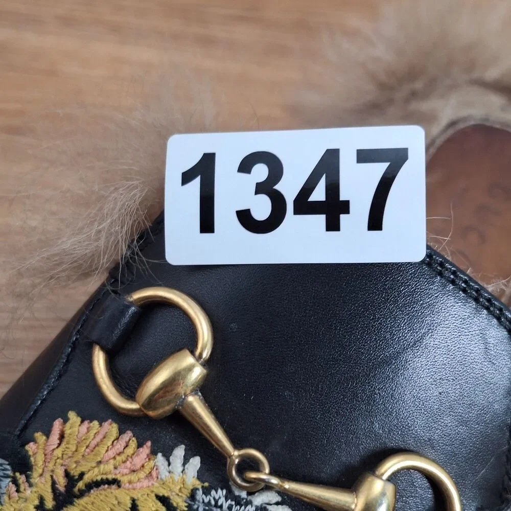 Gucci SINGLE LEFT SHOE ONLY Princetown Mule Women 6  Black Fur Horsebit Tiger
